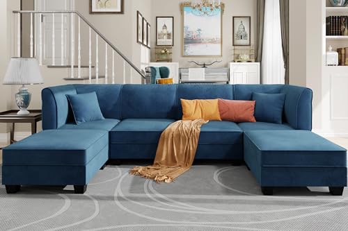 Blue 6-Piece Modular Velvet Sectional Sofa Set