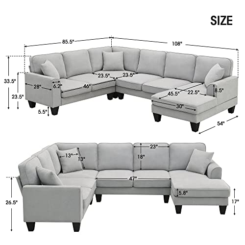 Light Gray Modular U-Shaped Sectional Sofa with Pillows