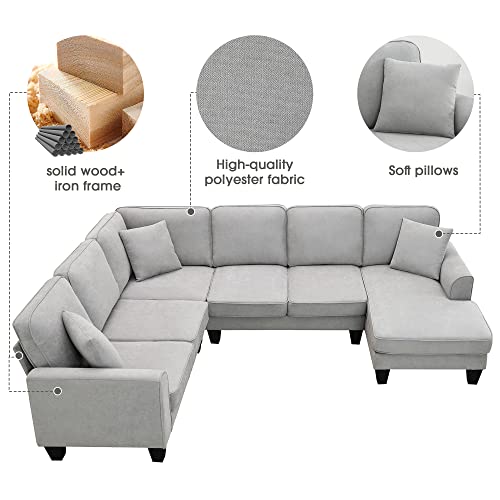 Light Gray Modular U-Shaped Sectional Sofa with Pillows