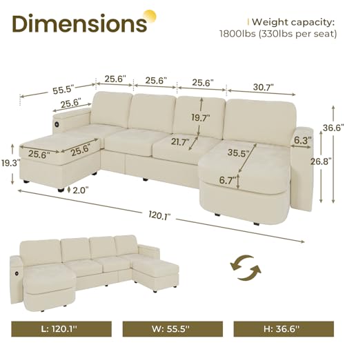 Beige U-Shaped Sectional Sofa with Storage