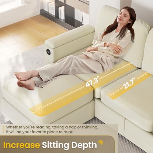 Beige U-Shaped Sectional Sofa with Storage