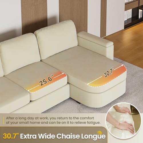 Beige U-Shaped Sectional Sofa with Storage