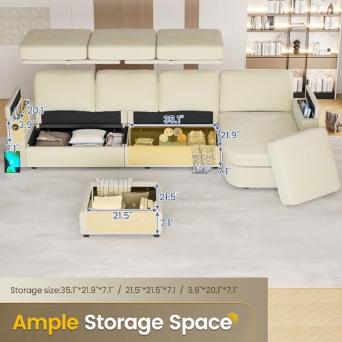 Beige U-Shaped Sectional Sofa with Storage