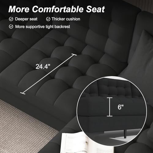 Modern U-Shaped Linen Sectional Sofa in Black