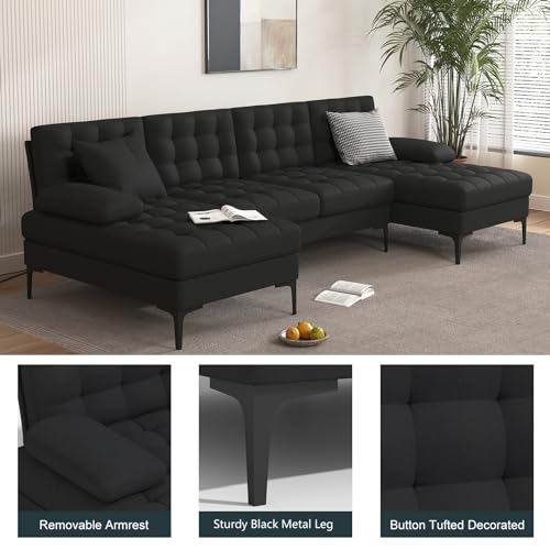 Modern U-Shaped Linen Sectional Sofa in Black