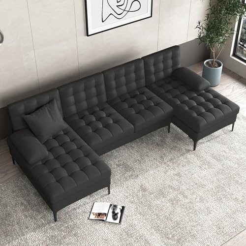 Modern U-Shaped Linen Sectional Sofa in Black