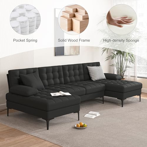 Modern U-Shaped Linen Sectional Sofa in Black