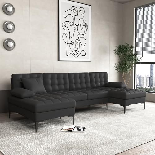 Modern U-Shaped Linen Sectional Sofa in Black