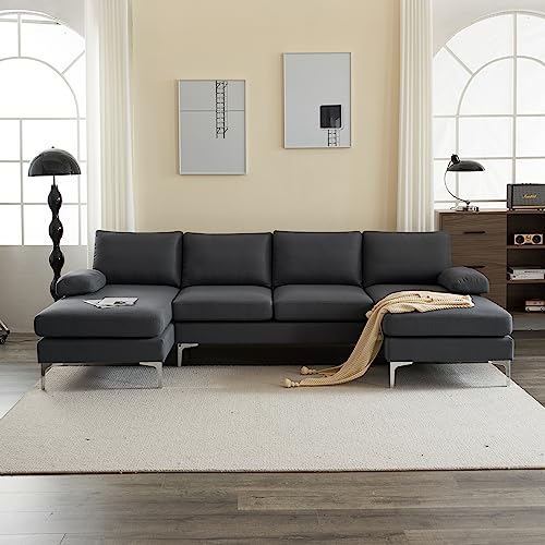 VINGLI 110" Grey U-Shaped Sectional Sofa