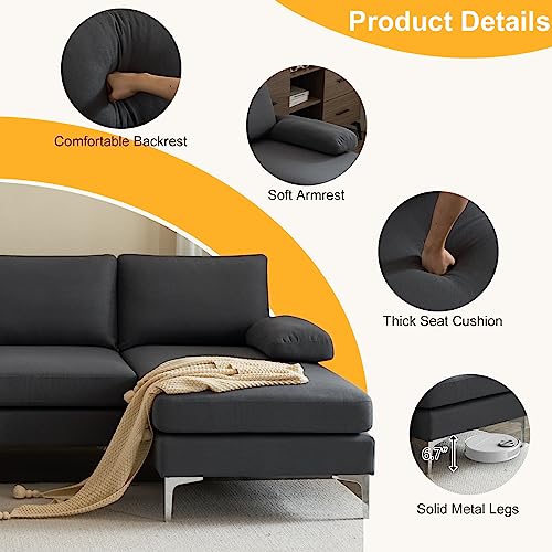 VINGLI 110" Grey U-Shaped Sectional Sofa