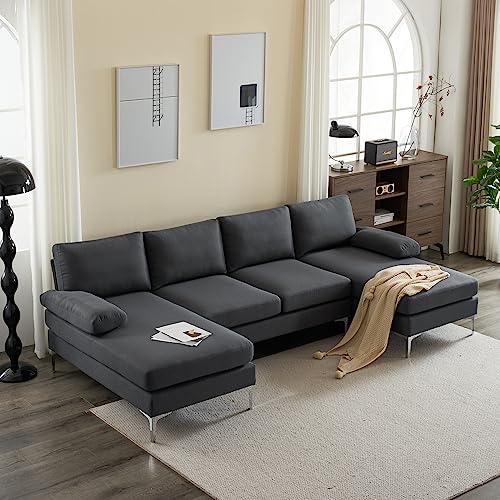 VINGLI 110" Grey U-Shaped Sectional Sofa