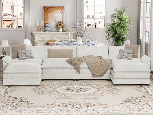 Modular U-Shaped Chenille Sofa with Ottoman