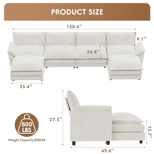 Modular U-Shaped Chenille Sofa with Ottoman