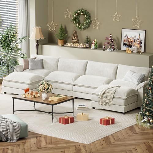 Modular U-Shaped Chenille Sofa with Ottoman