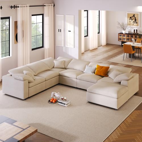 Beige Oversized Modular Sectional Sofa with Chaise