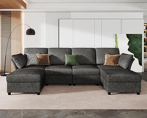 Modular U-Shaped Grey Chenille Sectional Sofa