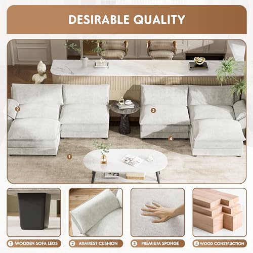 Modular U-Shaped Chenille Sofa with Ottoman