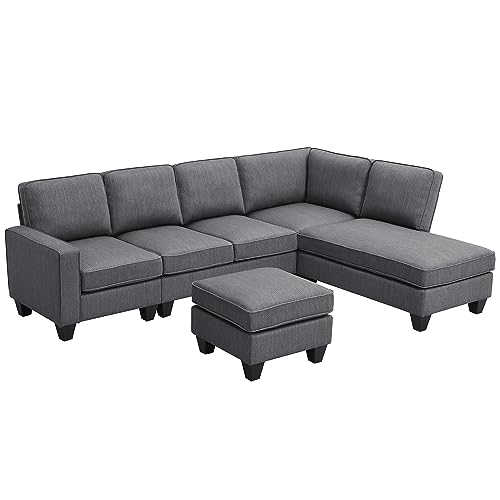 Modern 104" L-Shape Sectional Sofa Set, Dark Grey