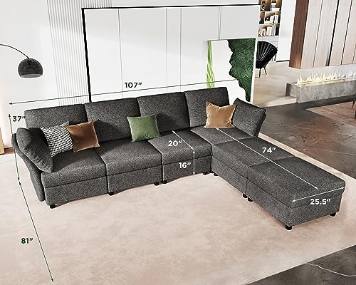 Modular U-Shaped Grey Chenille Sectional Sofa