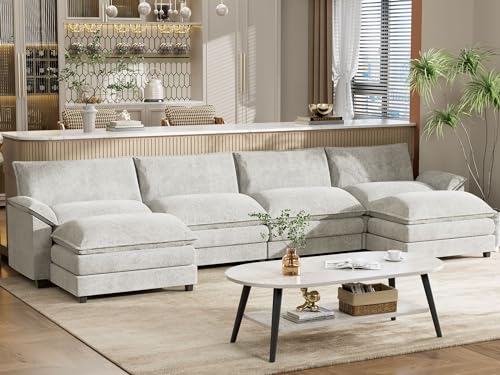 Modular U-Shaped Chenille Sofa with Ottoman