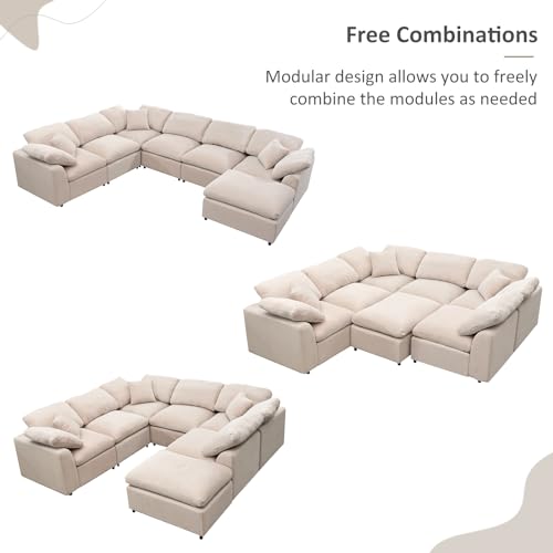 Beige Oversized Modular Sectional Sofa with Chaise