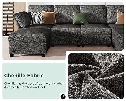 Modular U-Shaped Grey Chenille Sectional Sofa