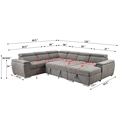 Oversized Light Grey U-Shaped Sleeper Sectional Sofa