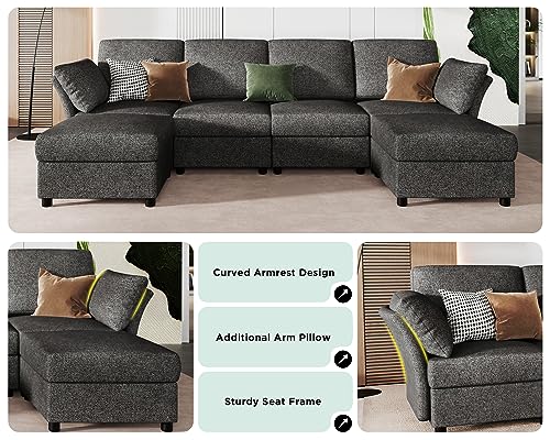 Modular U-Shaped Grey Chenille Sectional Sofa