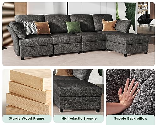 Modular U-Shaped Grey Chenille Sectional Sofa