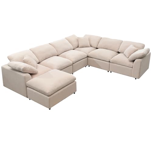 Beige Oversized Modular Sectional Sofa with Chaise