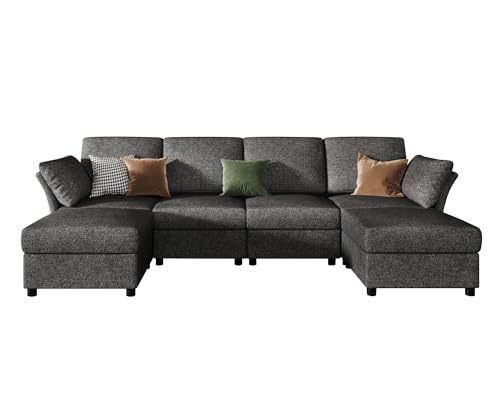 Modular U-Shaped Grey Chenille Sectional Sofa