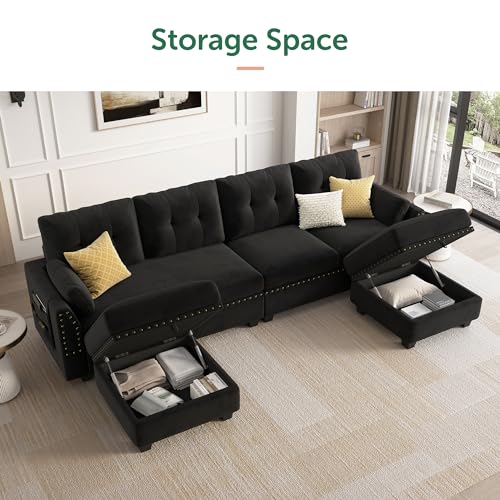 Velvet U-Shaped Sectional Sofa with Storage Ottoman