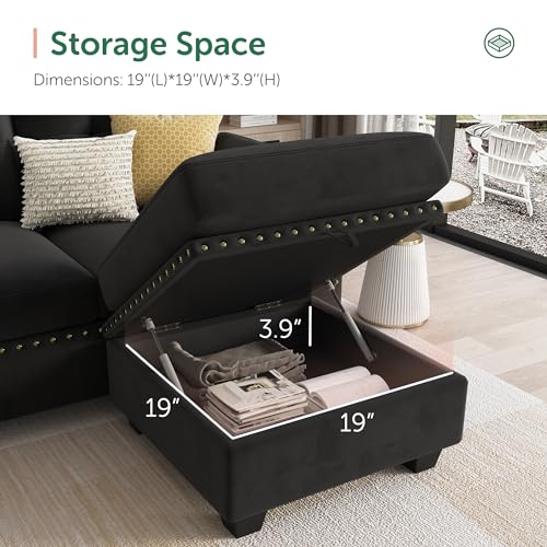 Velvet U-Shaped Sectional Sofa with Storage Ottoman