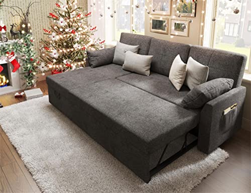 VanAcc Grey Linen Sleeper Sofa with Storage Chaise