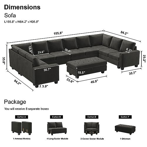 Oversized Velvet U-Shaped Modular Sectional Sofa Set