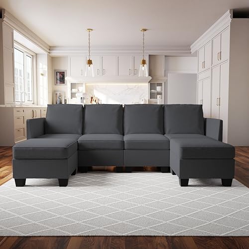 Modern Dark Grey U-Shaped 6-Seat Sofa with Storage