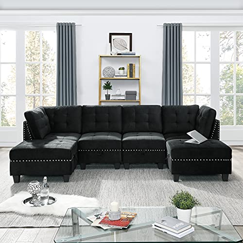 Modular Velvet U-Shaped Sofa Set with Storage
