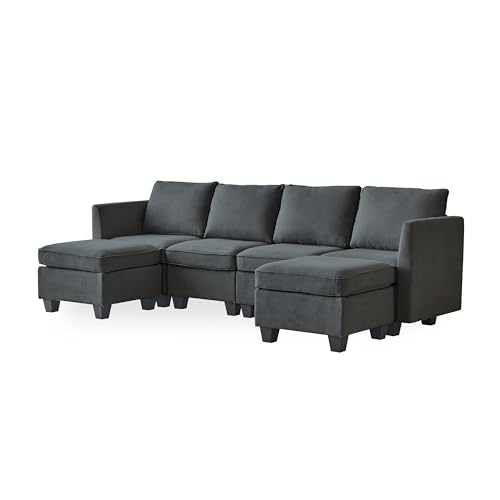 Modern Dark Grey U-Shaped 6-Seat Sofa with Storage
