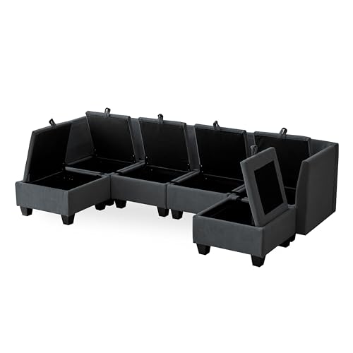 Modern Dark Grey U-Shaped 6-Seat Sofa with Storage