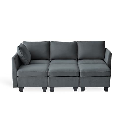 Modern Dark Grey U-Shaped 6-Seat Sofa with Storage