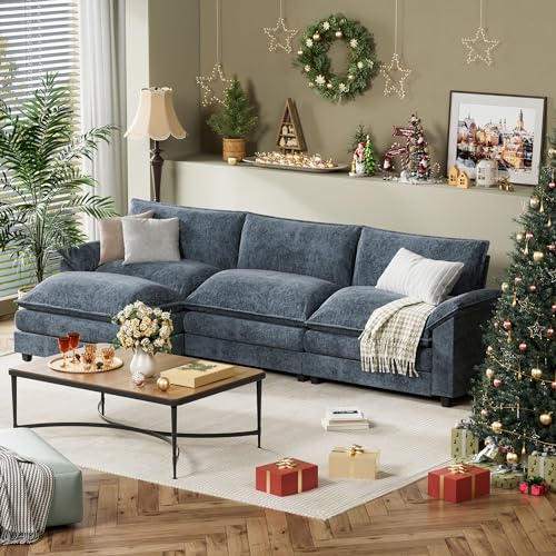 Blue L-Shaped Sectional Sofa with Removable Ottoman