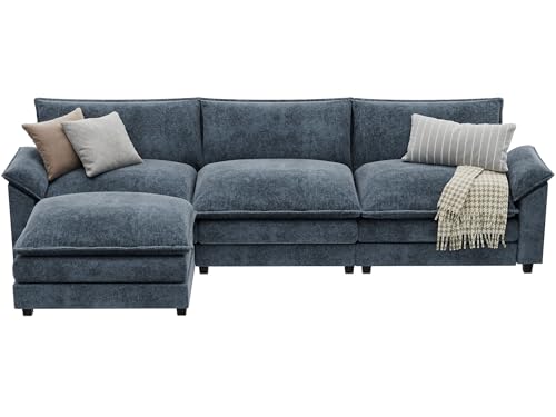 Blue L-Shaped Sectional Sofa with Removable Ottoman