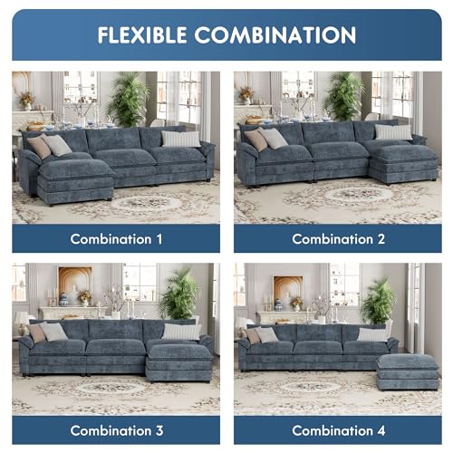 Blue L-Shaped Sectional Sofa with Removable Ottoman