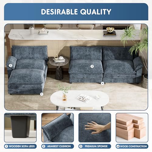 Blue L-Shaped Sectional Sofa with Removable Ottoman