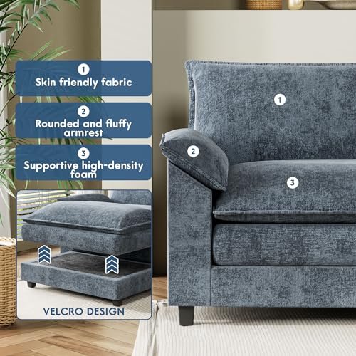 Blue L-Shaped Sectional Sofa with Removable Ottoman