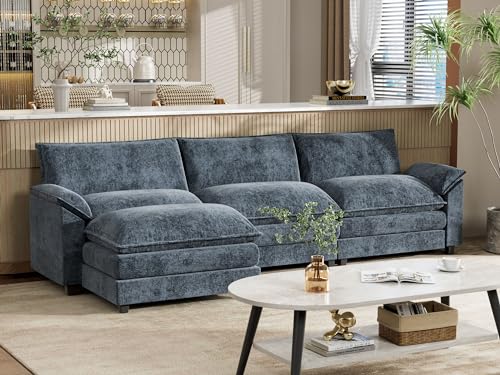 Blue L-Shaped Sectional Sofa with Removable Ottoman