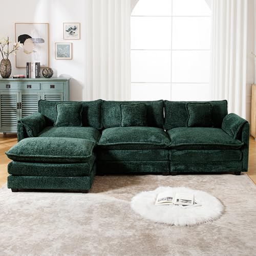 Oversized Chenille Sectional Sofa with Ottoman