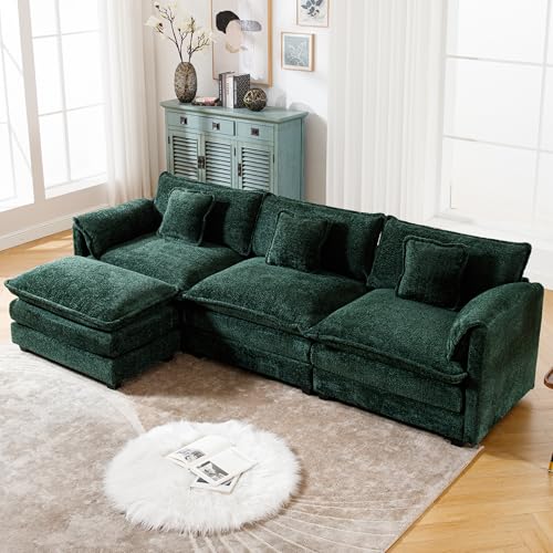 Oversized Chenille Sectional Sofa with Ottoman