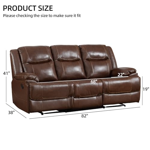 Brown Manual Reclining Leather Sofa for Living Room