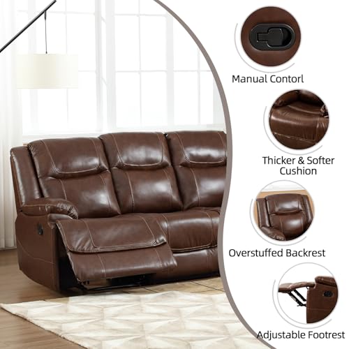 Brown Manual Reclining Leather Sofa for Living Room